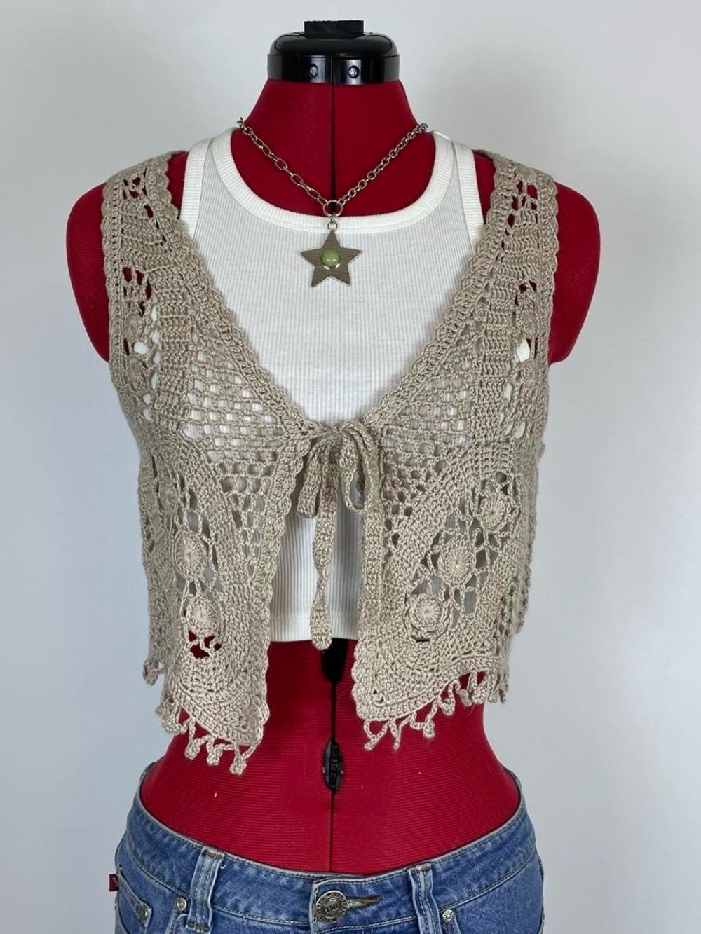 Y2K Crochet Tie-Front Vest